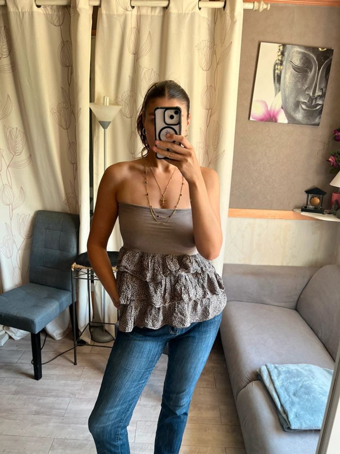 Top bandeau léopard vintage bohème champêtre western country