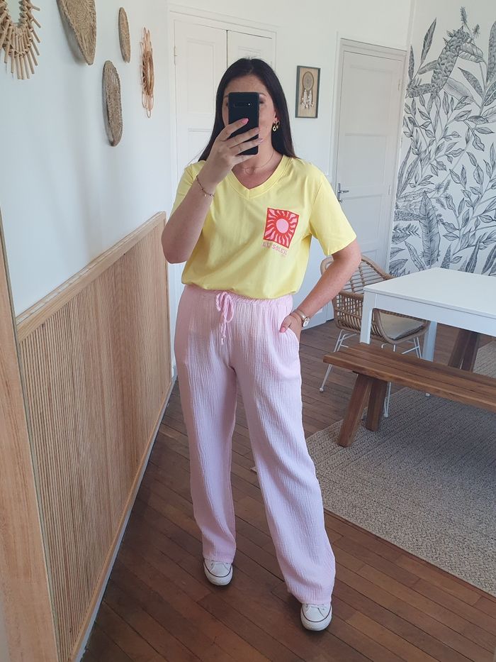 T-shirt oversize Le soleil jaune/rose Taille unique - photo numéro 2
