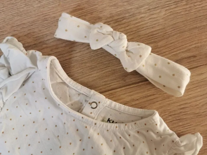 T shirt à pois avec bandeau 12 mois - photo numéro 2