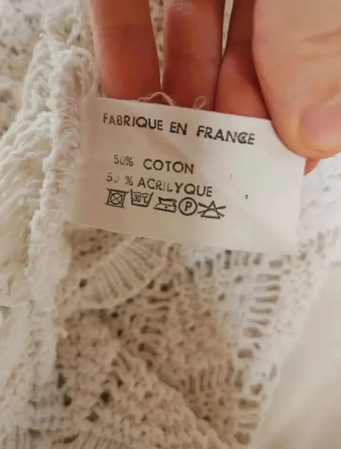 Top blanc maille ajourée coton acrylique - photo numéro 7