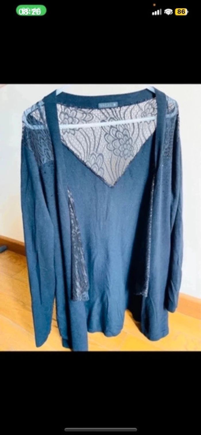 Sublime pull manche longue gilet noir breal avec dentelle - photo numéro 5