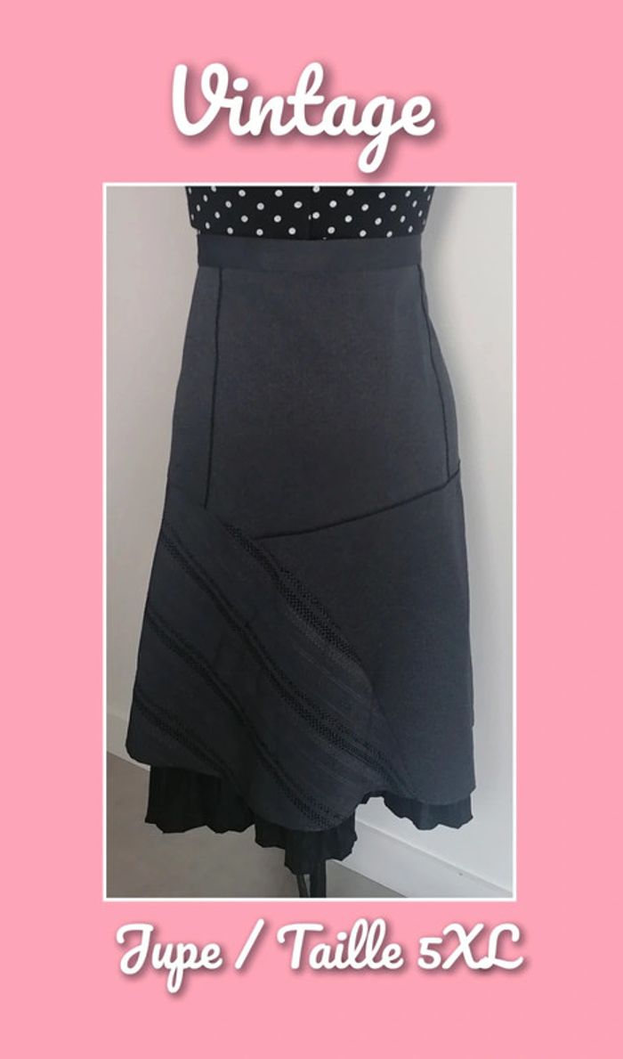 Jupe longue gris foncé broserie Taille 5XL Vintage