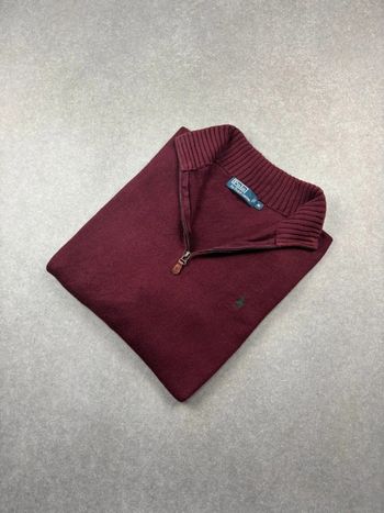 Pull d’hiver half zip 1/4 zip Ralph Lauren rouge col camionneur taille M