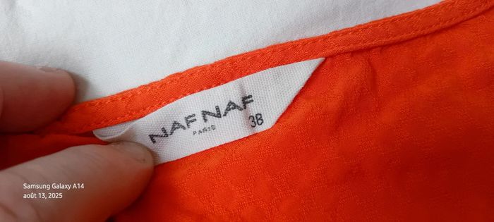 Blouse sans manches bimatiere col V boutonné gaufré orange femme 38 naf naf - photo numéro 18