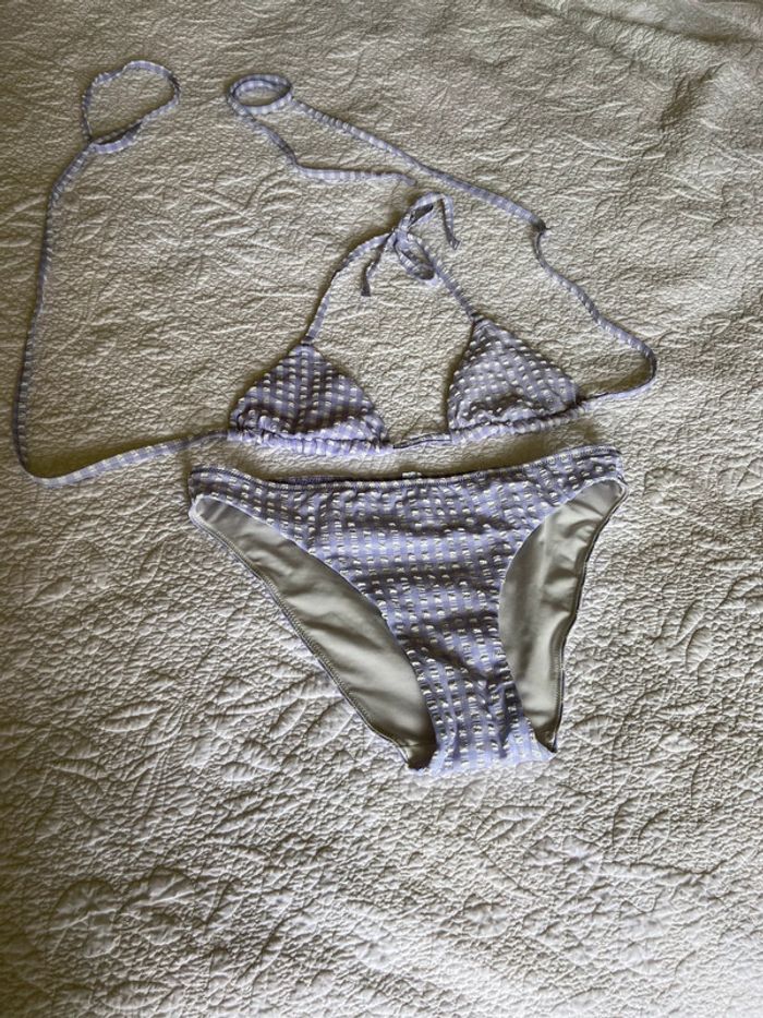 Maillot deux pièces Etam vichy blanc et mauve taille 36