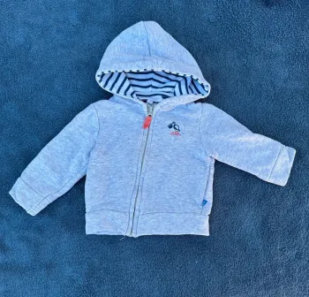 Veste zippé à capuche, grise - 6 mois