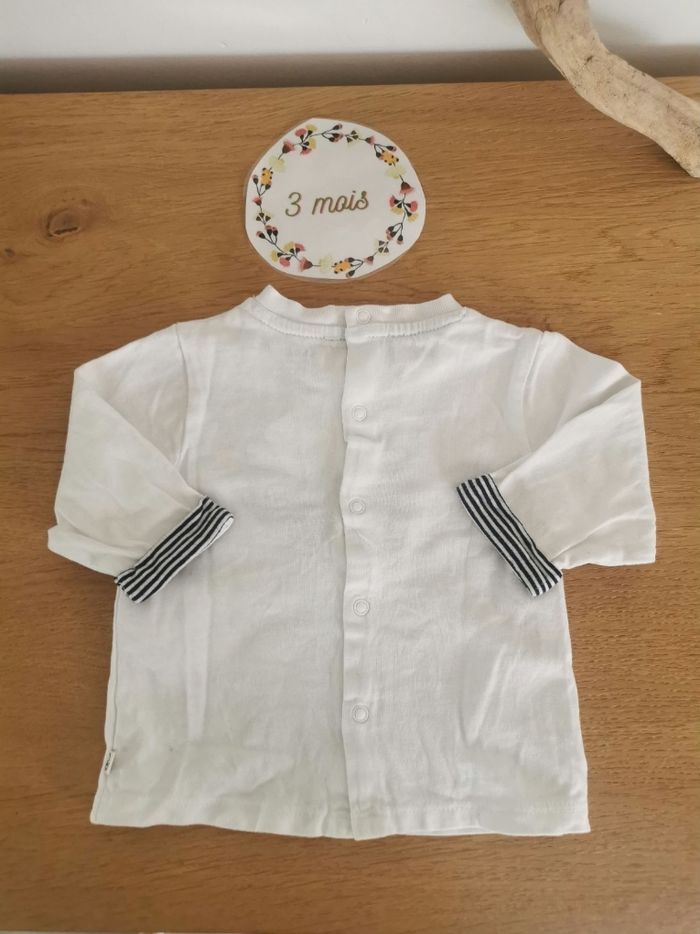 T-shirt manches longues bébé garçon 3mois obaibi en très bon état - photo numéro 3