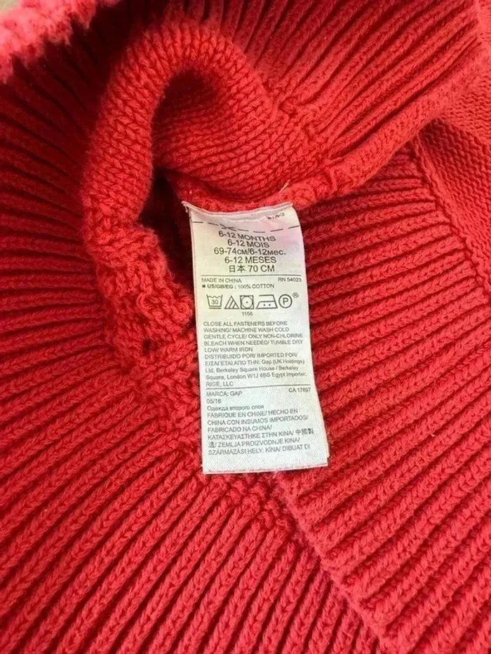 Robe en Maille Coton Gap Rouge - Taille 6-12 Mois - Très Bon État - photo numéro 4