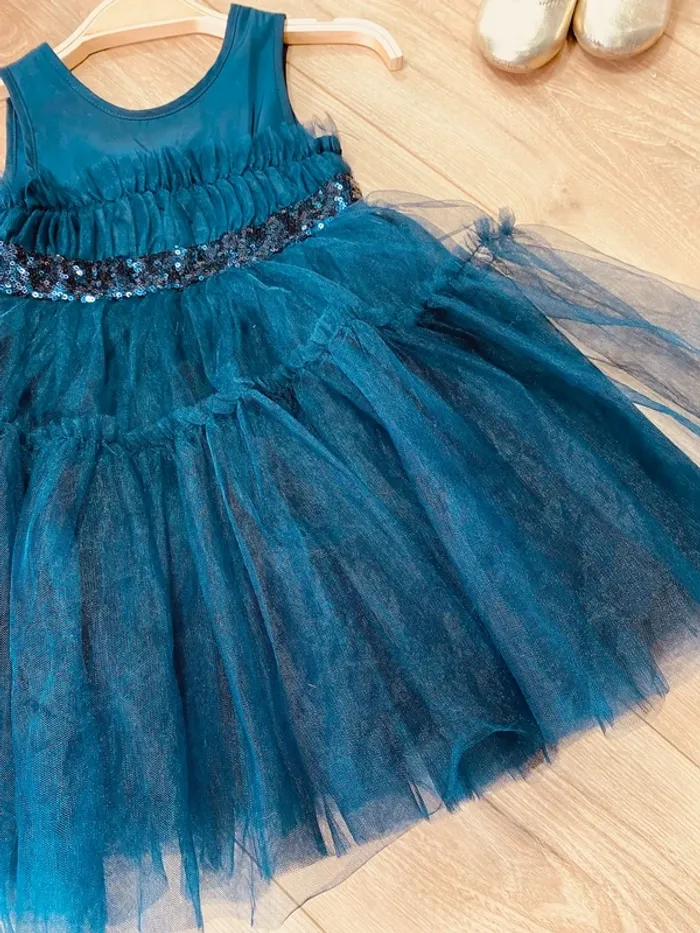 Taille 2 ans Robe créateur fille TAO bleu marine * sequins tulle * 💙 - photo numéro 3