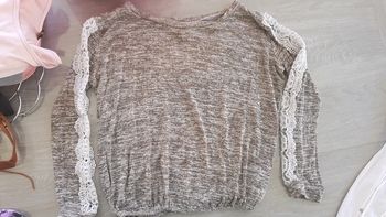 T-shirt manches longues dentelle aux manches