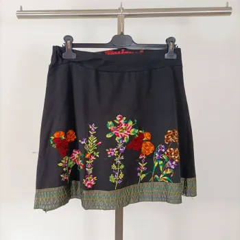 Jupe Desigual noire brodée - Taille L - Style bohème chic A597
