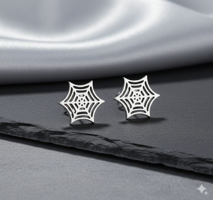 Boucles d'oreilles argentées toile d'araignée en acier inoxydable