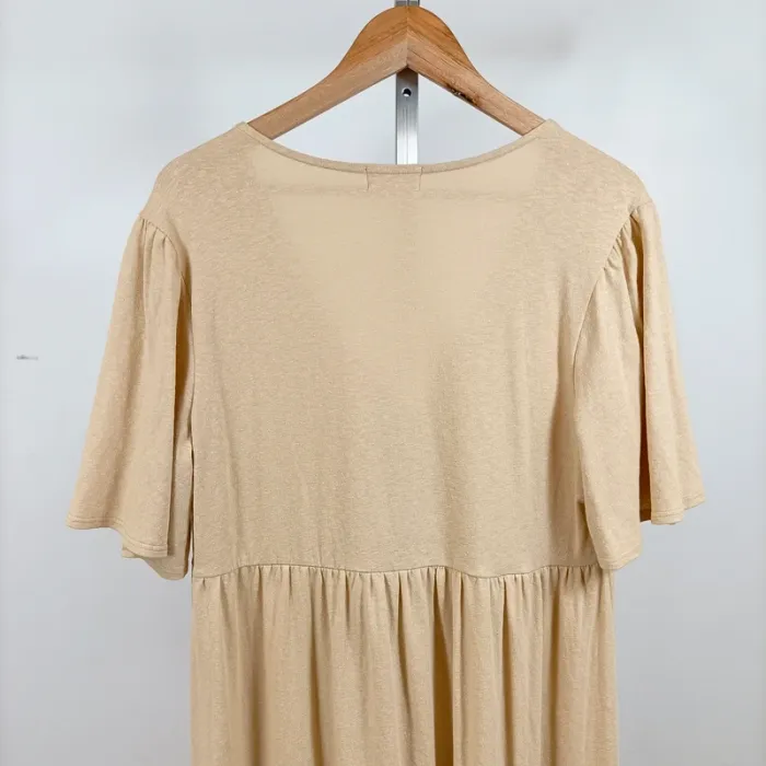 Robe longue beige CMT Atelier col cache-cœur manches courtes fluide T38 coton élasthanne A1260 - photo numéro 9