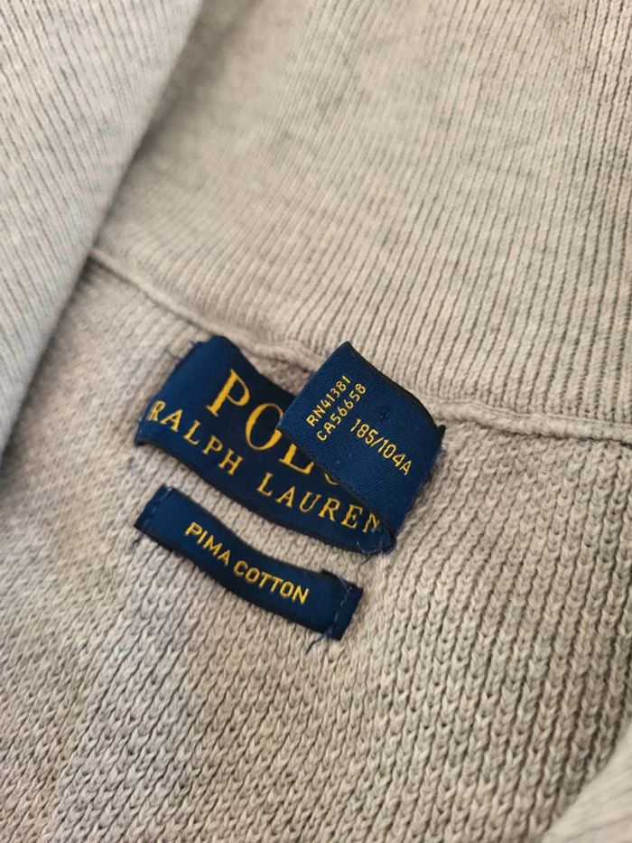 Pull quart zip Ralph Lauren gris pima cotton logo brodé gris 100% coton - XL - photo numéro 8