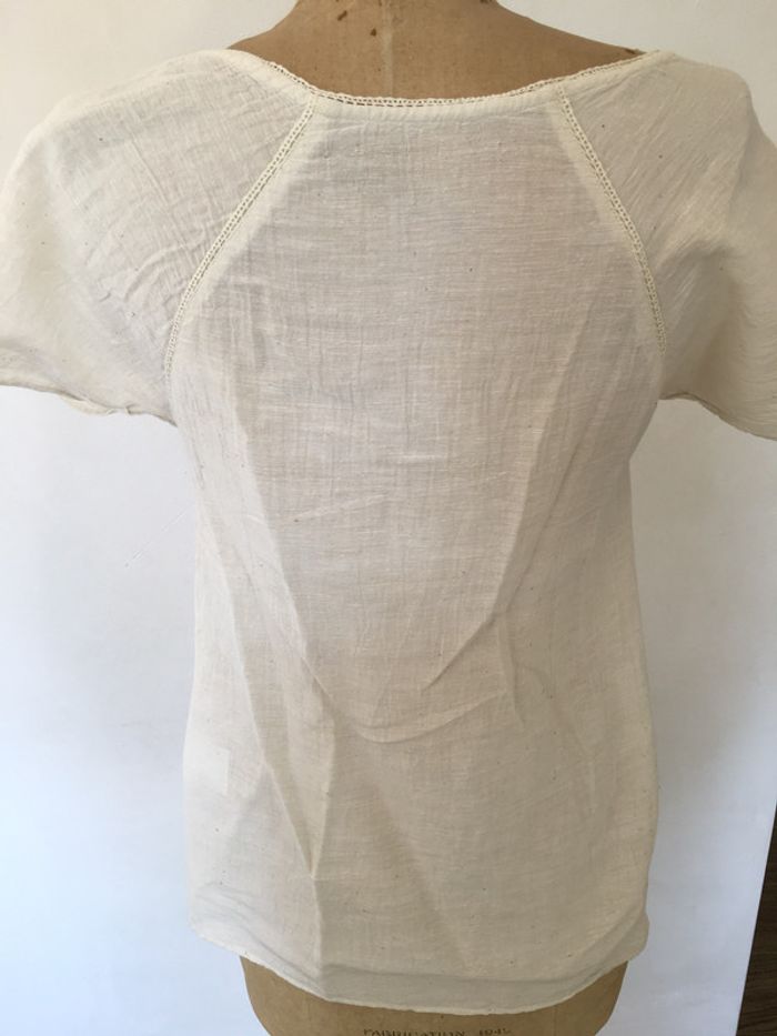 Petit haut blanc dentelle col rond taille S en soie et coton - photo numéro 3