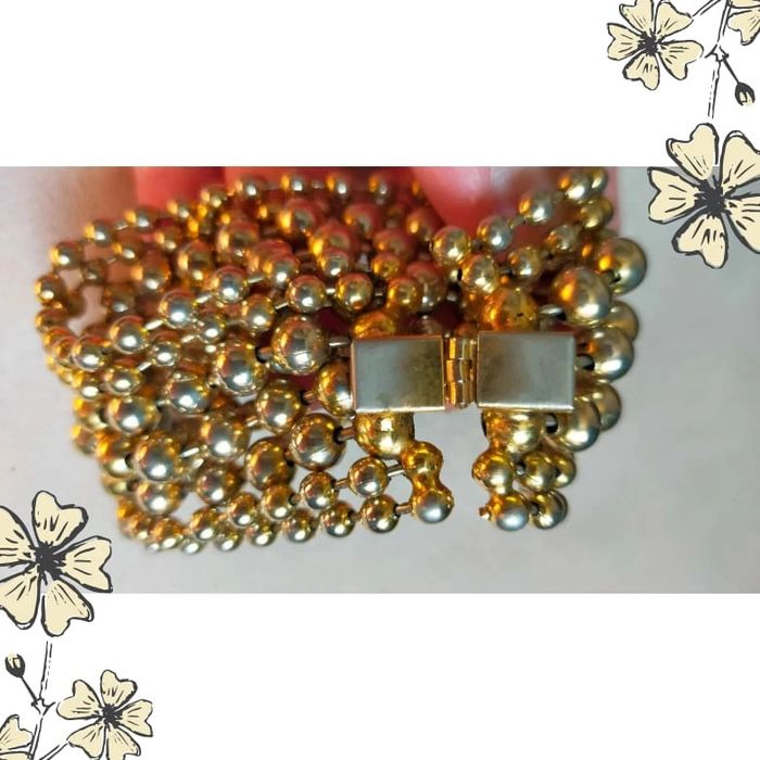 Bracelet vintage multi-rangs perles métalliques doré & argenté – style manchette - photo numéro 9