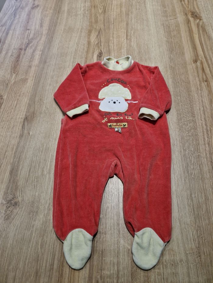 Pyjama/Dors-bien Velours Rouge Culbuto - Champignon - 3 Mois