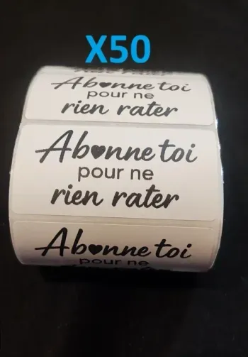 Lot 50 stickers “Abonne-toi pour ne rien rater” 60×30 mm
