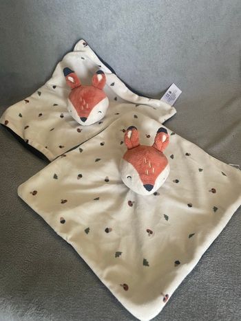 Lot de 2 Doudou plat biche faon renne renard marron blanc bleu feuille champignon Simba Toys Nicotoy