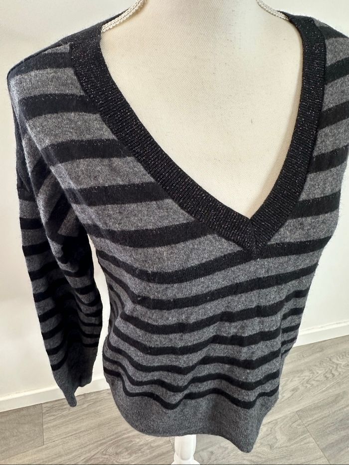 Pull marinière cachemire et laine gris et noir pailleté Maison 123 T38 M - photo numéro 2