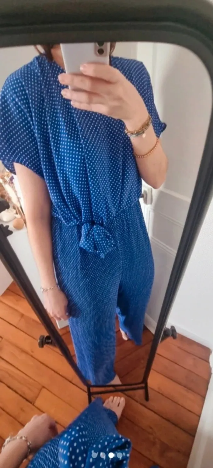 Combinaison pantalon bleu à pois zara M - photo numéro 3