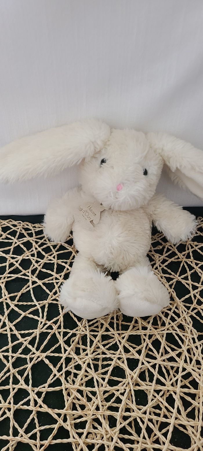 doudou peluche lapin beige crème poils longs tout doux HISTOIRE D'OURS