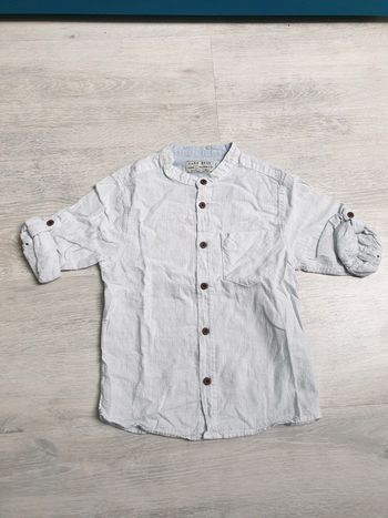 Chemise blanche rayée bleue zara 3-4 ans manches retroussables