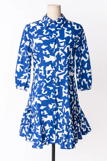 Robe chemisier courte Goa Paris Collection femme bleu et blanc Taille M Neuf