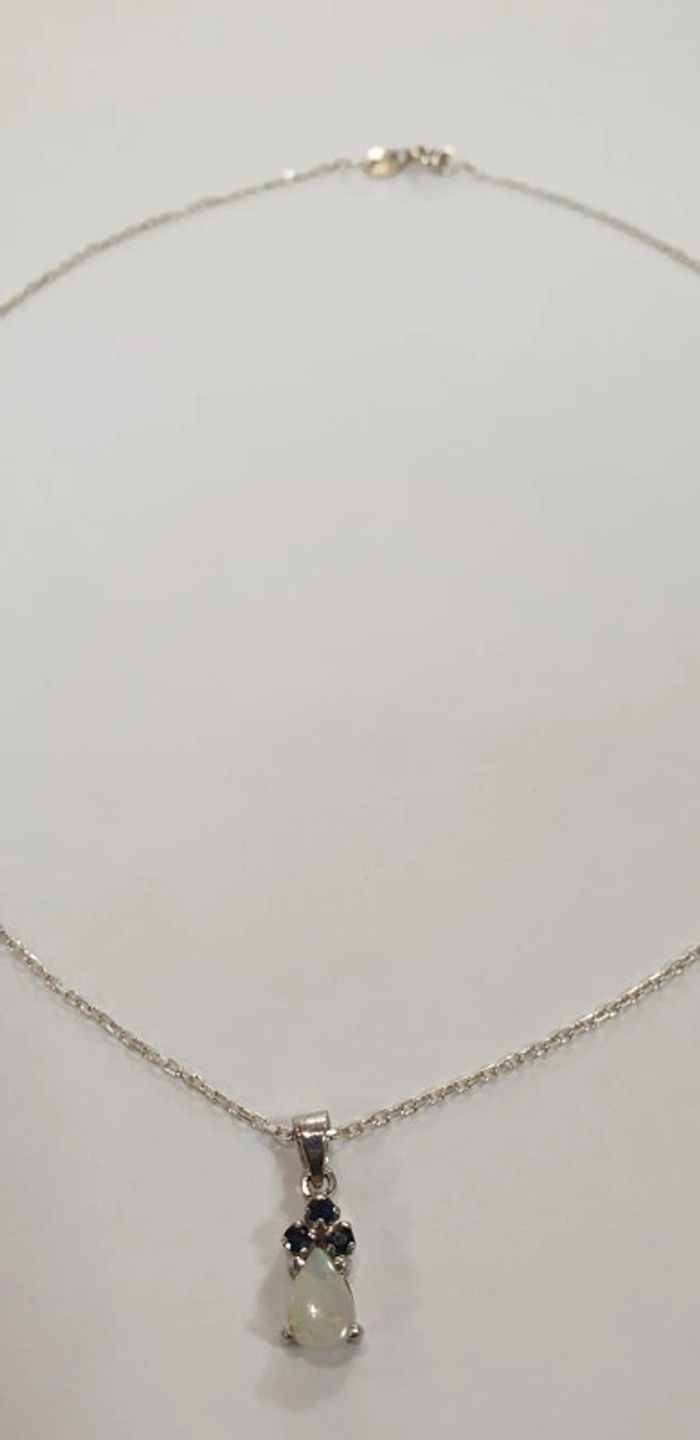 Neuf: Superbe collier pendentif argent opale et saphir veritables - photo numéro 2