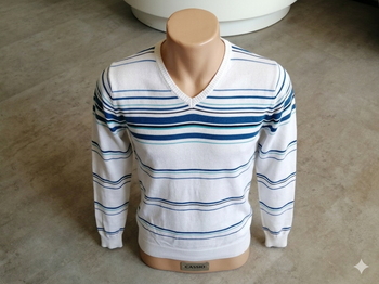 Pull coton rayé blanc, bleu et noir Taille S Cargo