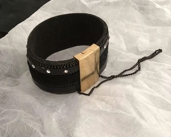 Bracelet manchette vintage noir bi-matière
