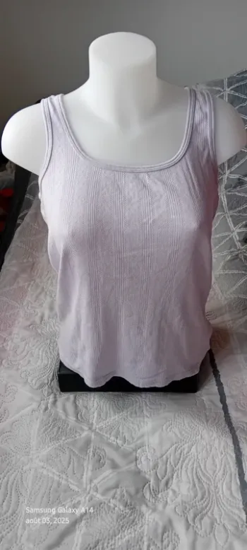 Débardeur en coton motif rayures losanges ajouré mauve femme 42/44 edeis la redoute