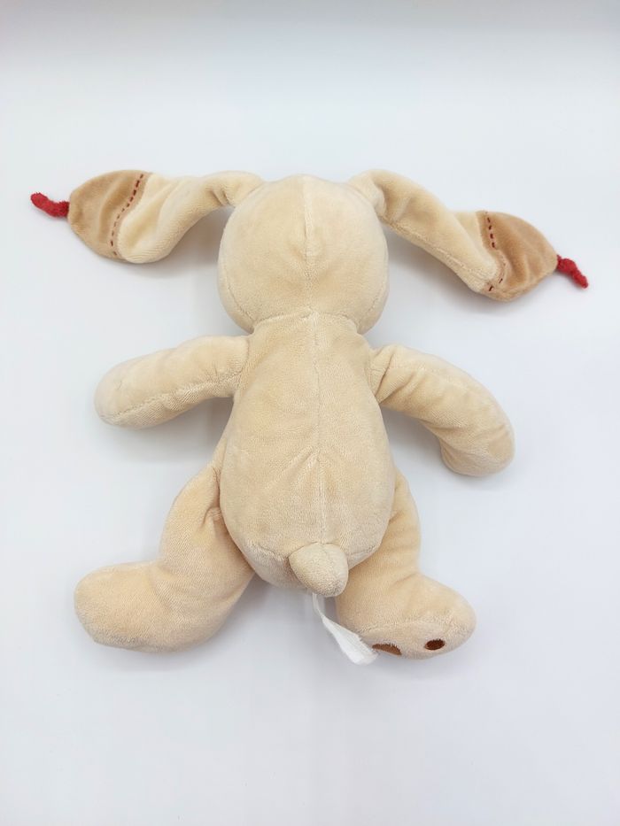 Ancien doudou peluche lapin Bastien NICOTOY beige marron rouge bordeaux 25 cm - photo numéro 5