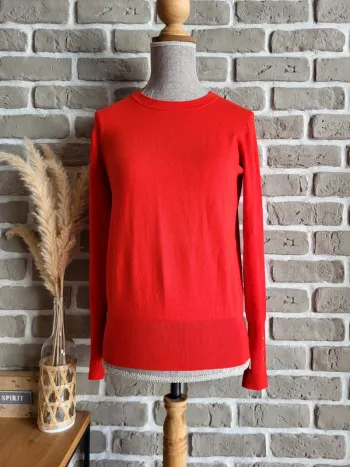 Pull rouge corail Zara boutons dorés - douceur chic