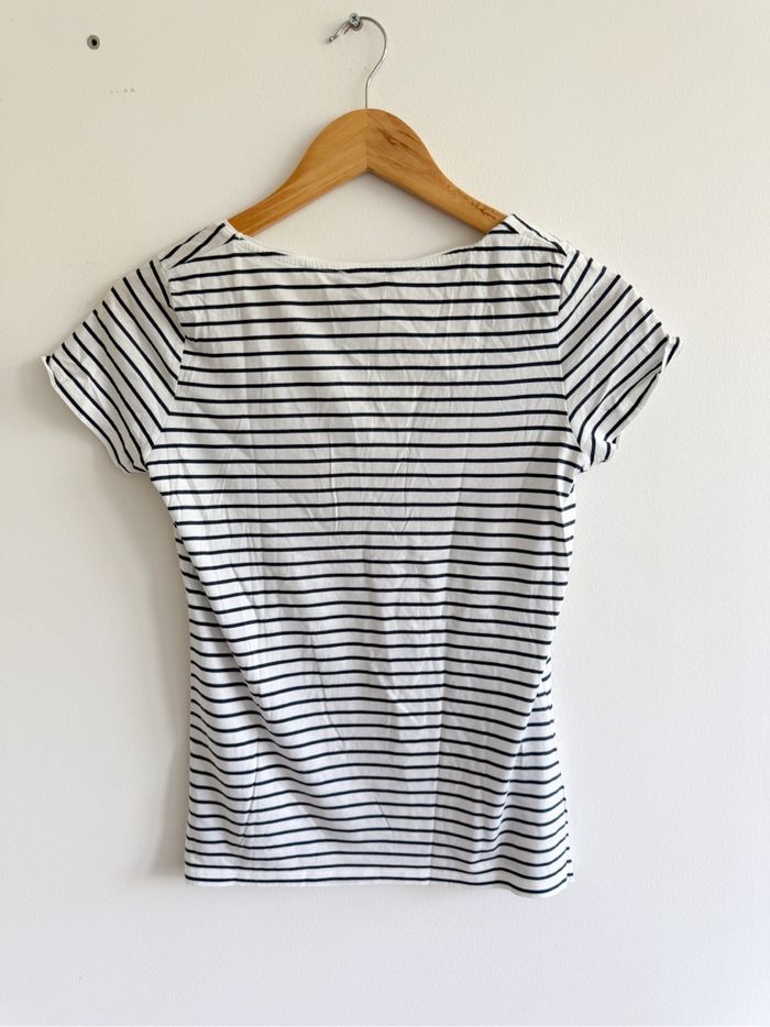T-shirt manches courtes blanc bleu marine à motifs Caroll taille 36 S - photo numéro 4