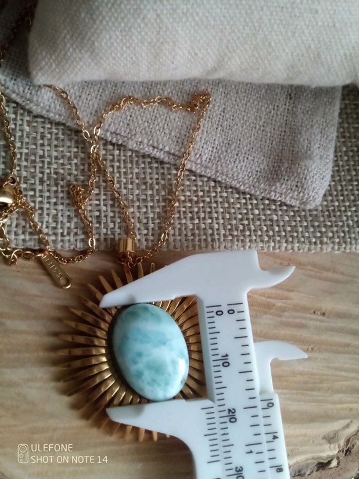 Collier larimar pierre naturelle et soleil d'acier - photo numéro 4