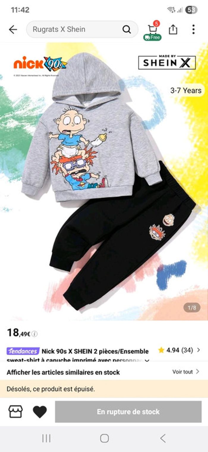 Ensemble razmoket enfant taille 4 ans nickelodeon - photo numéro 3