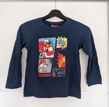 T-shirt Manches Longues Tissaia Pompier "Fire Brigade" Bleu Marine 8 Ans