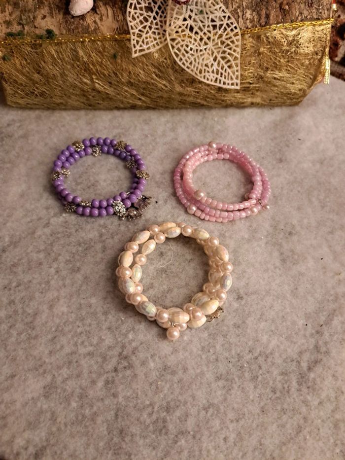 Lot de bracelets double rang blanc violet et rose - photo numéro 2