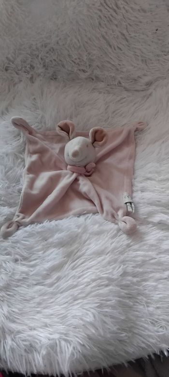 Doudou souris blanche carré plat rose - obaibi