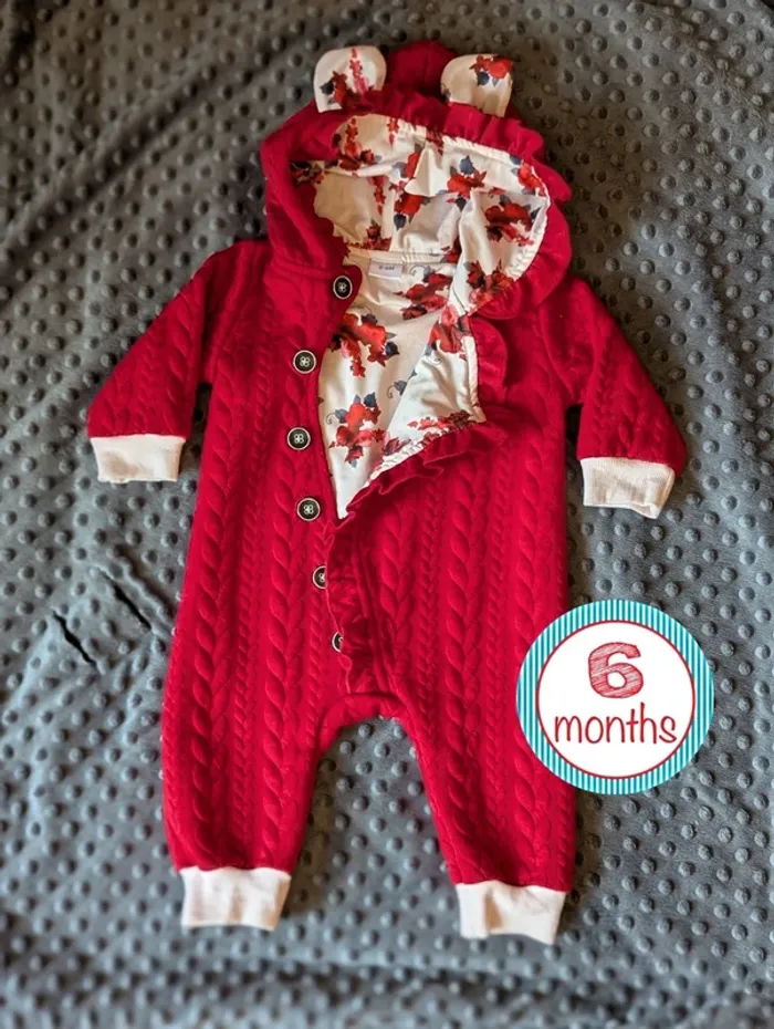 Combi-pilote matelassée rouge à capuche 6 mois Patpat #mignon #ourson