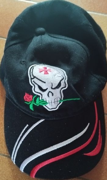 Casquette Biker Noire - Nyls Creation - Tête de Mort & Rose 💀🌹