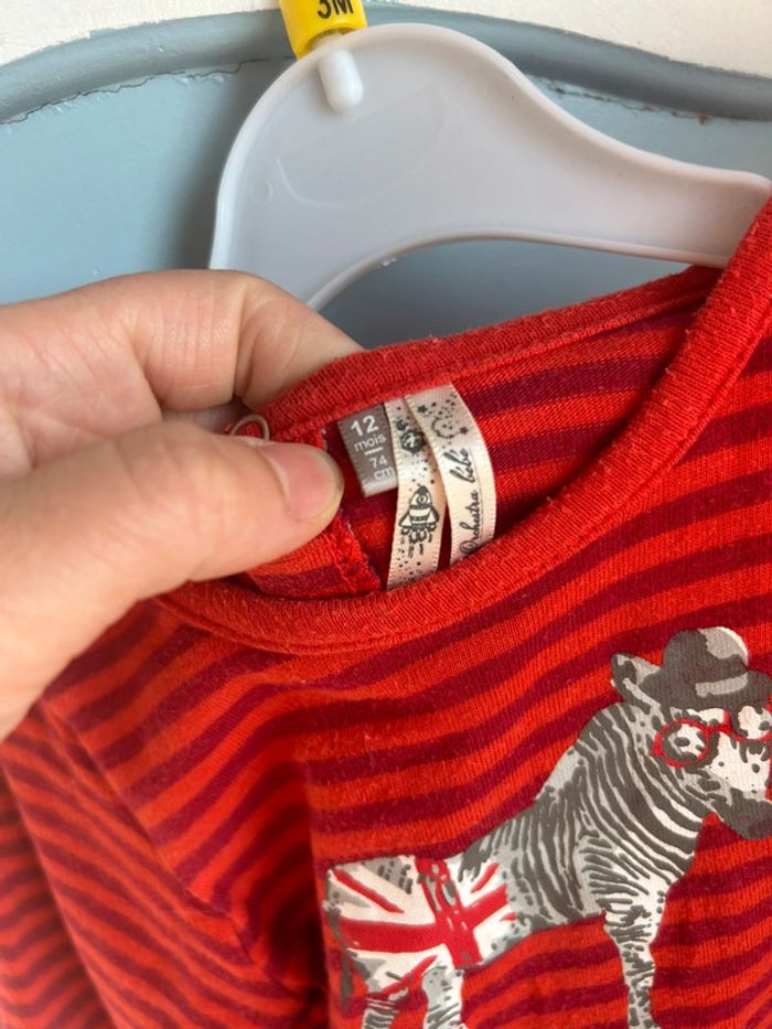 Pyjama bébé rouge , à rayures, 12 mois - photo numéro 5