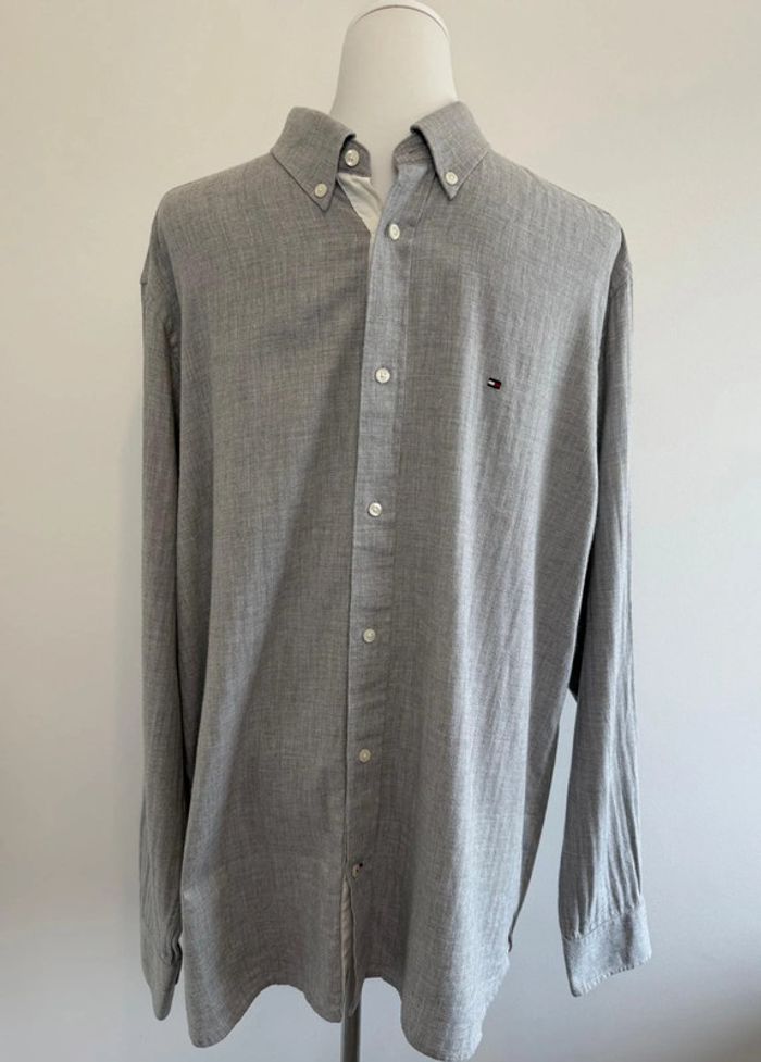 Chemise Tommy Hilfiger homme unie grise coton et cachemire taille XL