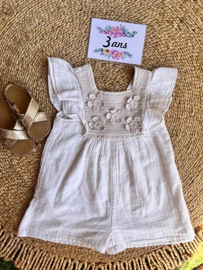 Combi short gaze de coton crème Zara