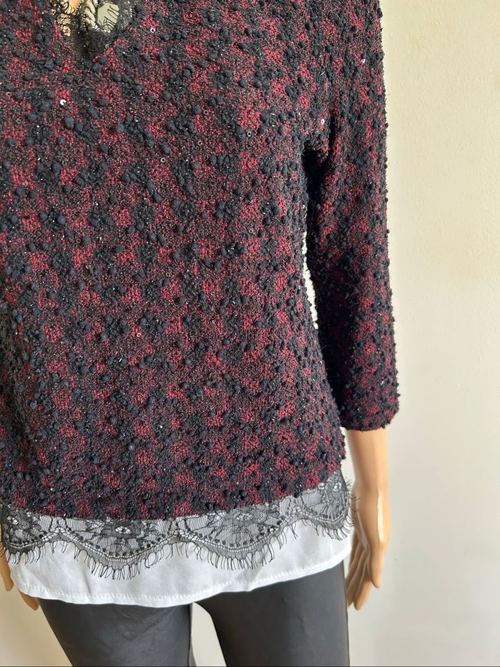 Pull bordeaux et blanc LolaLiza taille française L TBE (taille petit) - photo numéro 4