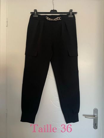 Pantalon cargo noir taille haute élastique poche côté ceinture doré taille 36