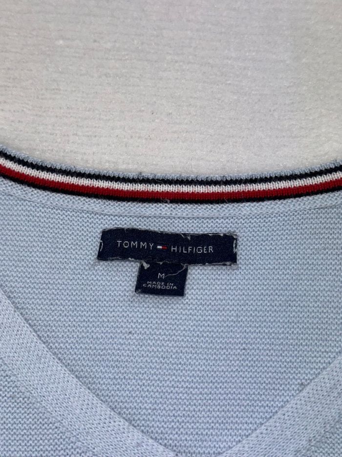 Pull / sweat Tommy Hilfiger femme col V manches longues bleu clair taille M excellent état #02025 - photo numéro 9