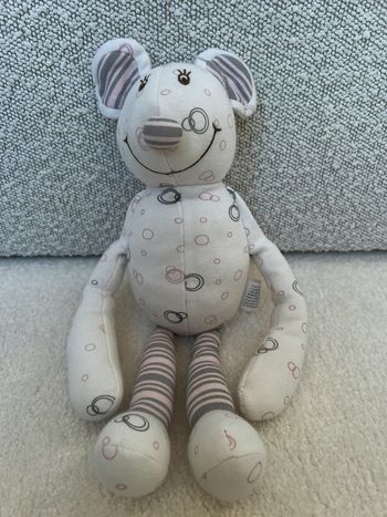 Peluche souris blanche grise et rose TCF