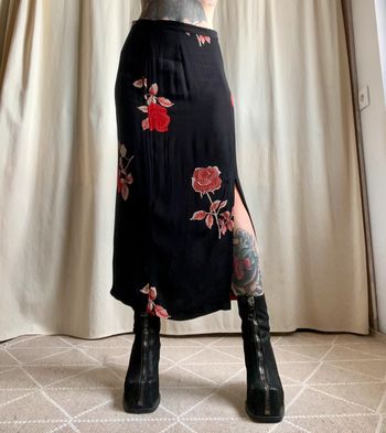 Jupe longue fendue noire roses Whimsigoth Goth vintage made in France 🇫🇷 90s - Taille M